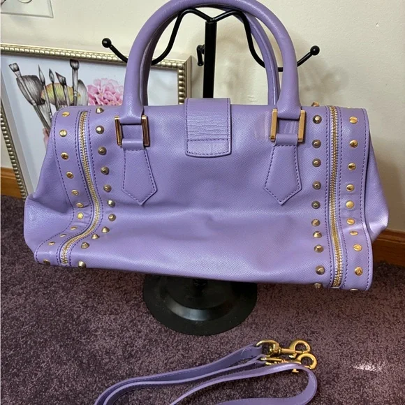 Versace Purple Versus Gold Studded Handbag w Detachable Strap Authenticated - Picture 3 of 10
